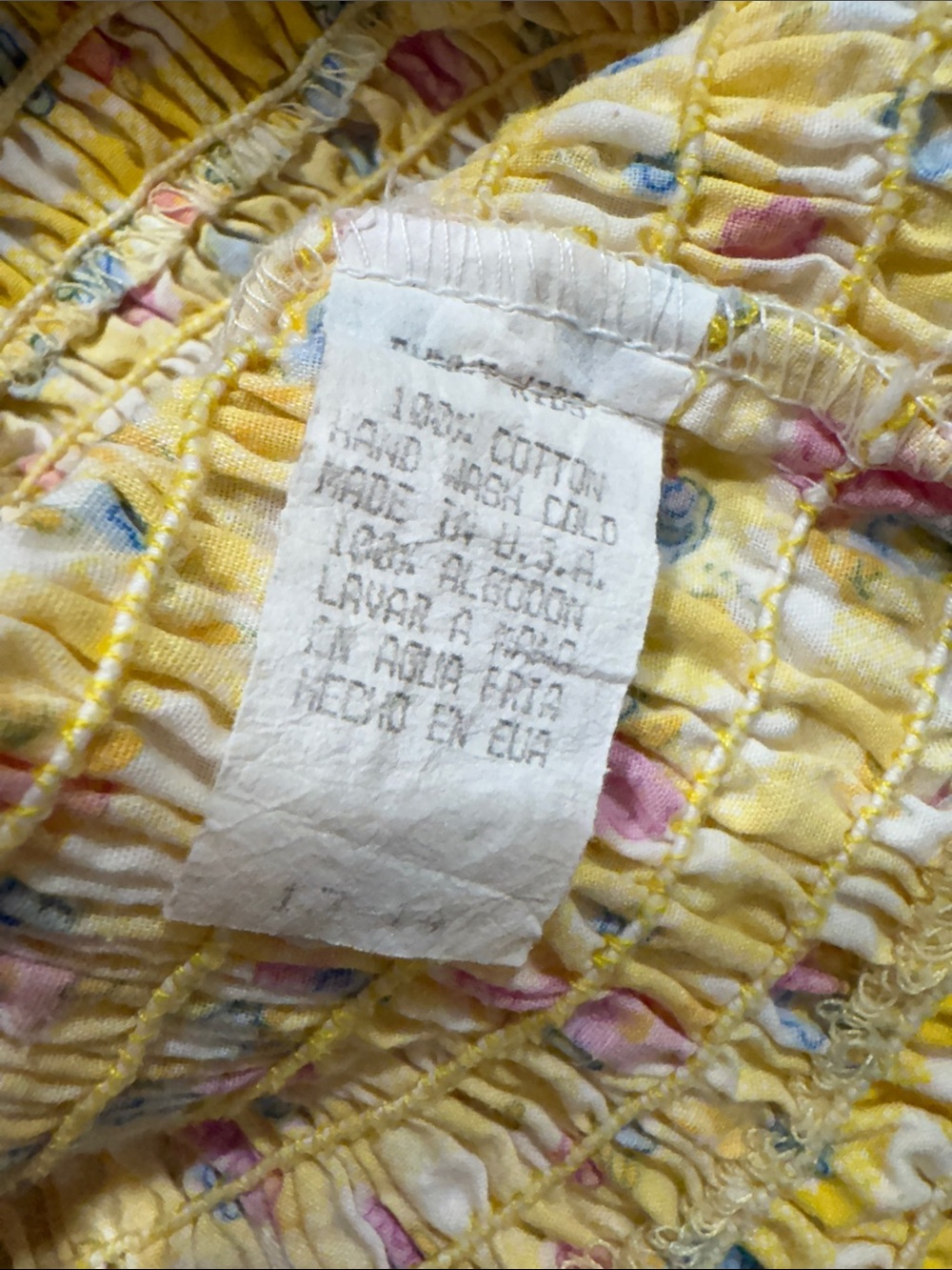 Vtg Bunny Kids Girls 13-14 Yellow Gingham Floral Tie Front Crop Top Cottagecore - Picture 2 of 2
